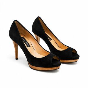 Zara women collection black platform peep toes high heels suede shoes Size: 6.5